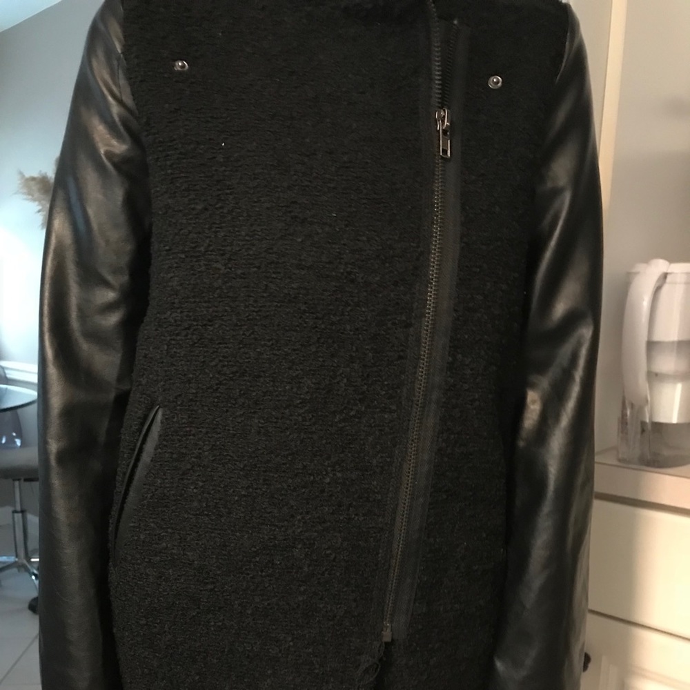 🆕Black Wool/Faux Leather Coat Nasty Gal